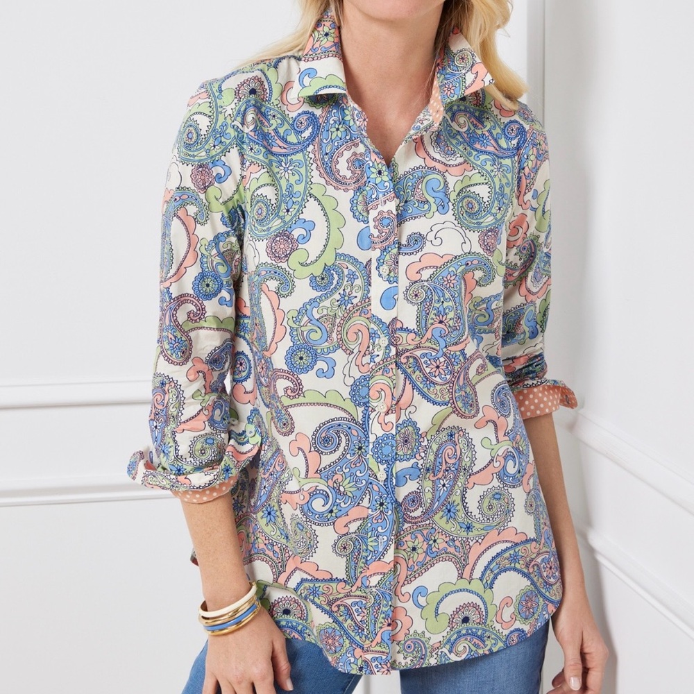 ** Sold ** Talbots women’s cotton  Multicolor Paisley button front shirt size M - Picture 4 of 6